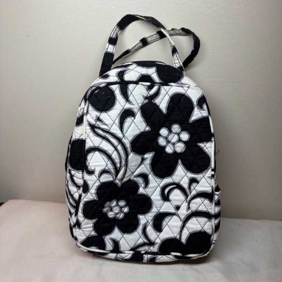 Vera Bradley Handbags - Vera Bradley Quilted Backpack Black White Floral Small Lunch Bag Cosmetic Travel
